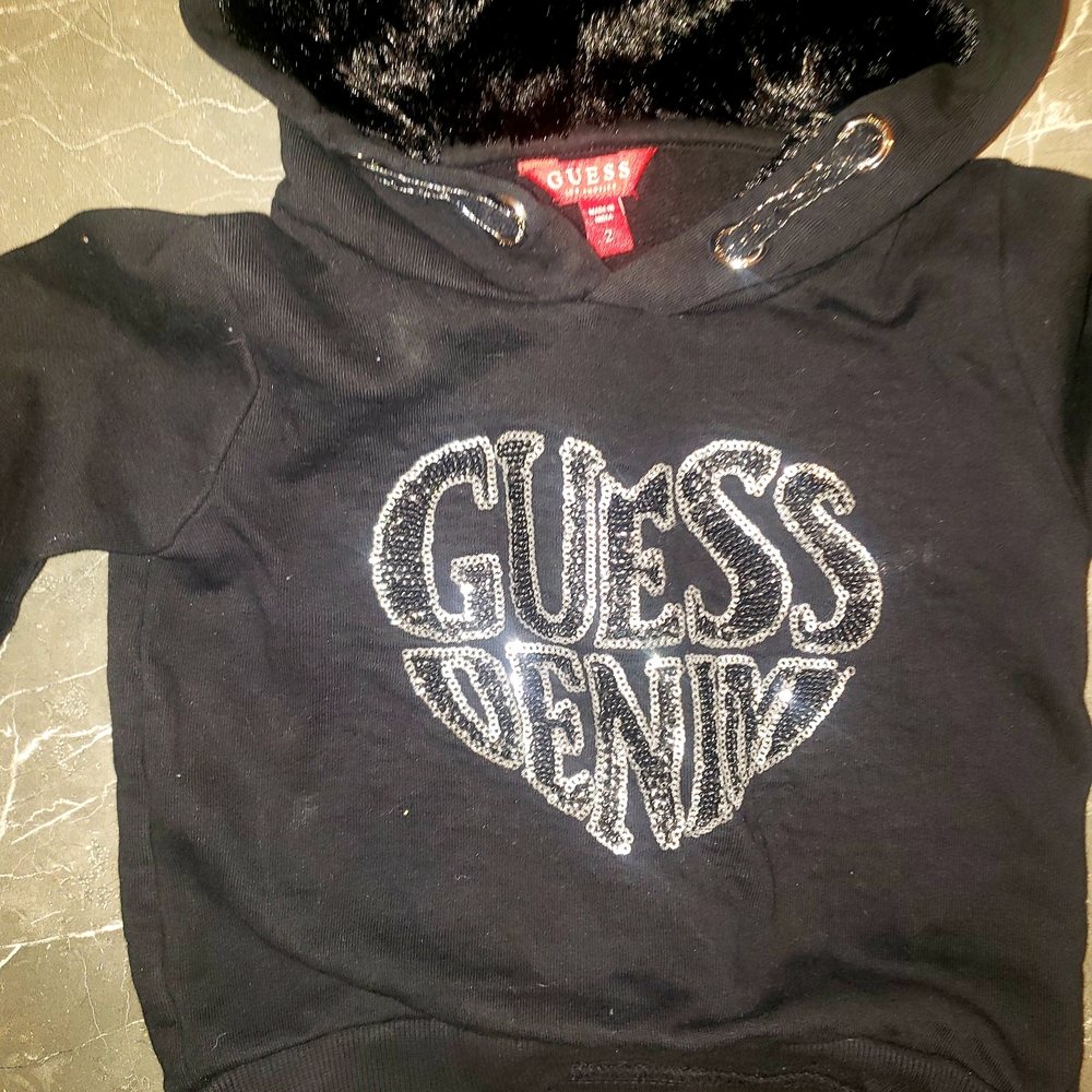 Guess Black Hoodie with Shimmering Silver Design